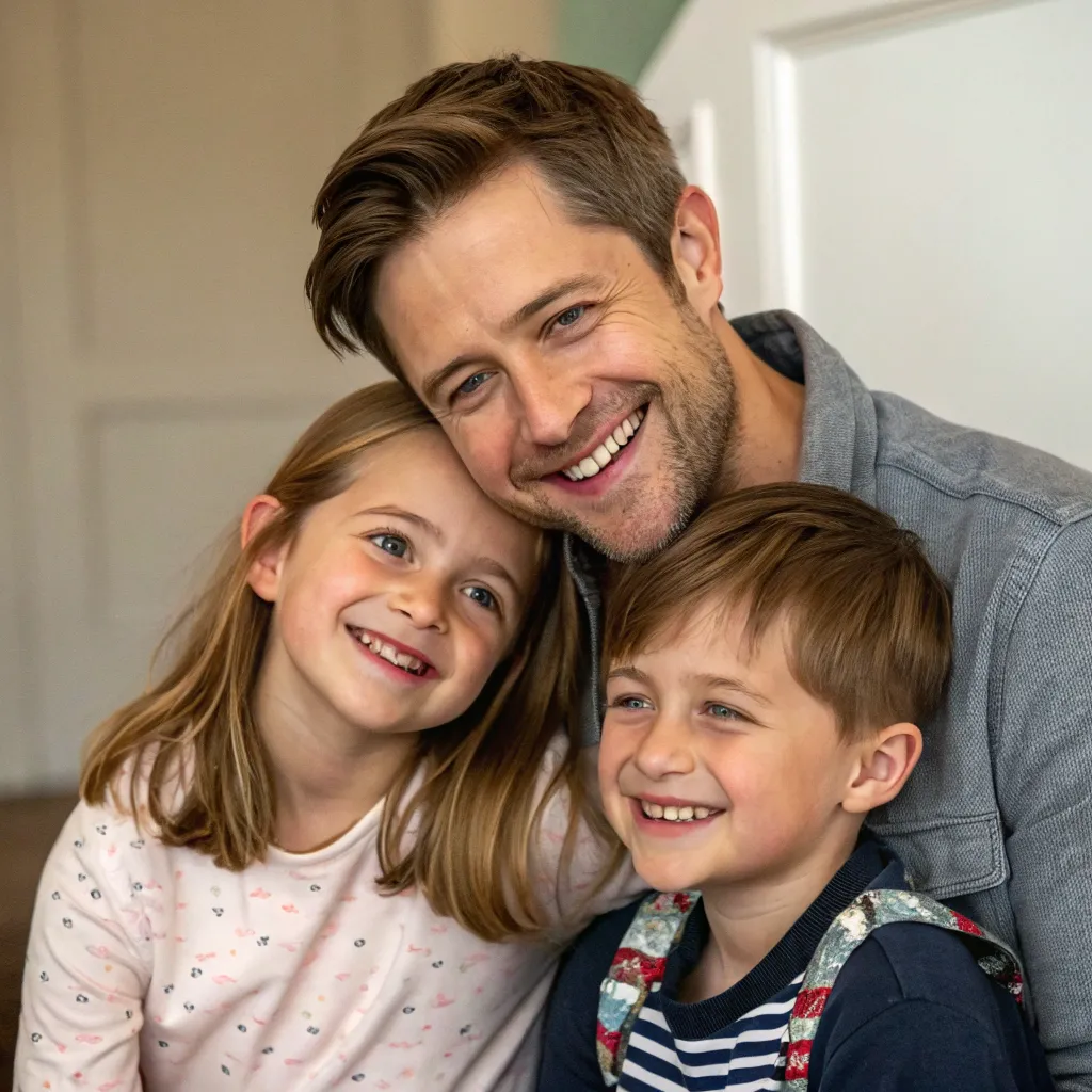 James with his children